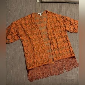 Sheer Fringe short sleeve Kimono with embroidery